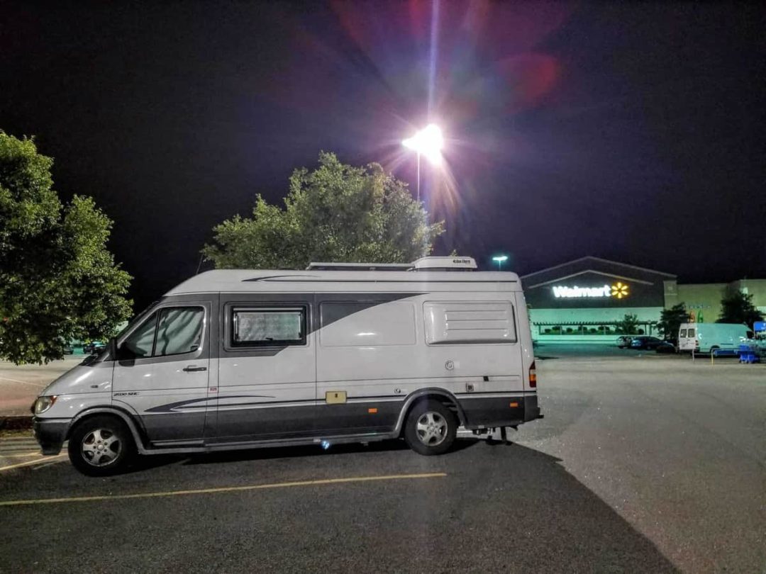 Van parked in a Walmart parking lot