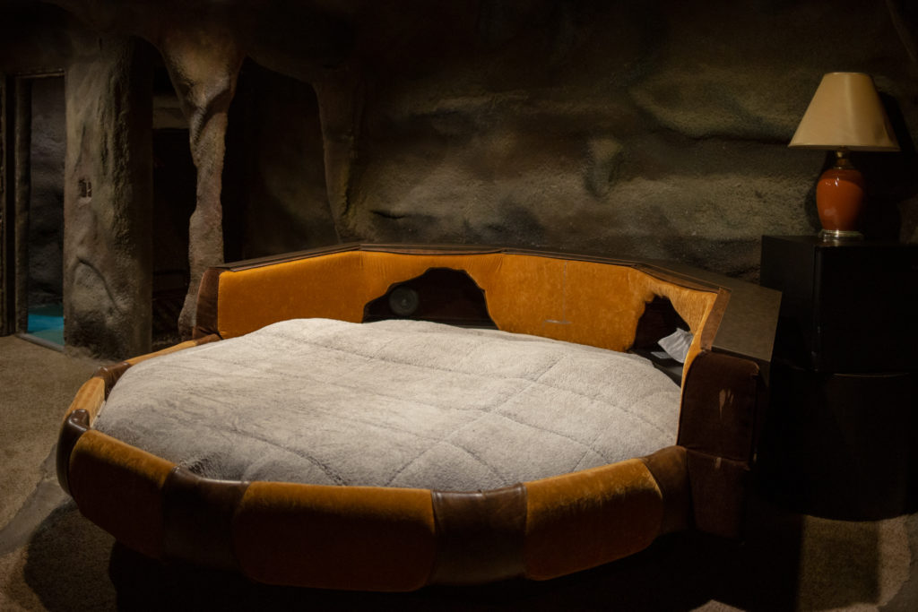 The cave room comes with a ten-sided, round bed