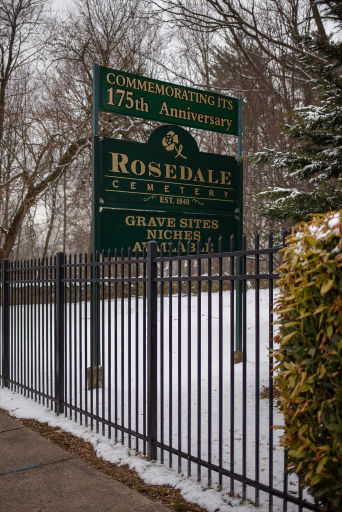 Rosedale Cemetery sign, established in 1840