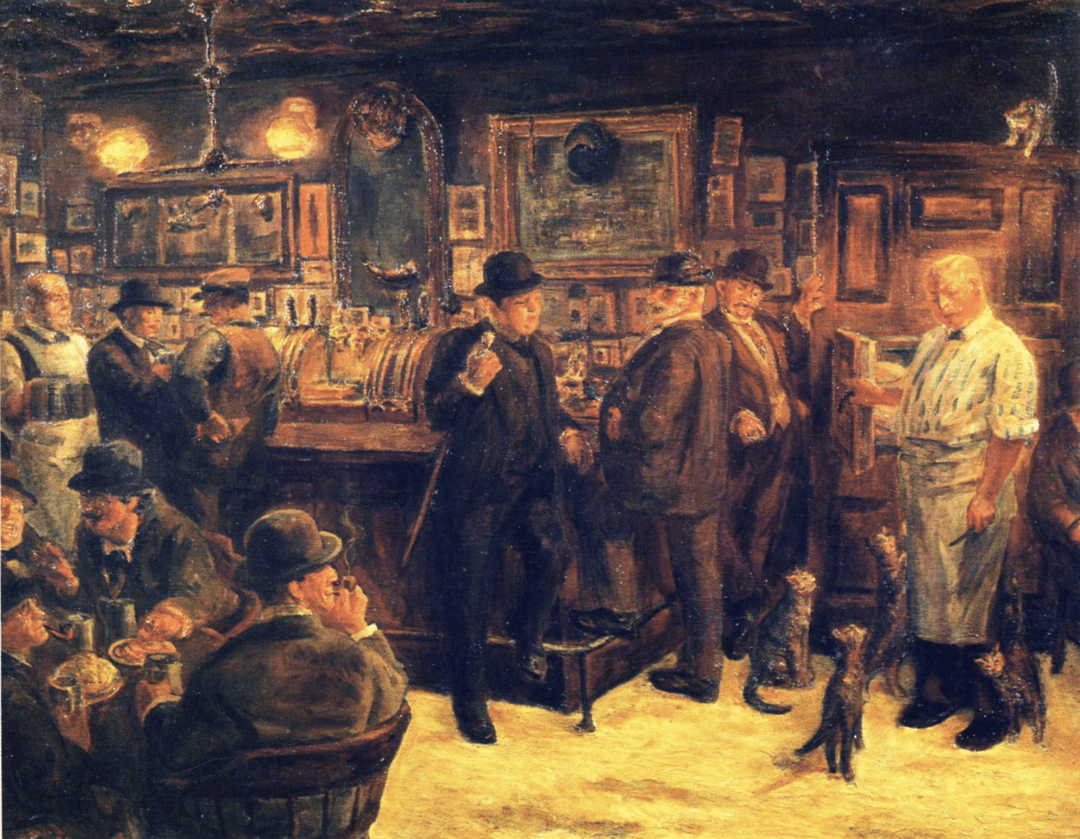 A 1929 painting of McSorley's featuring cats