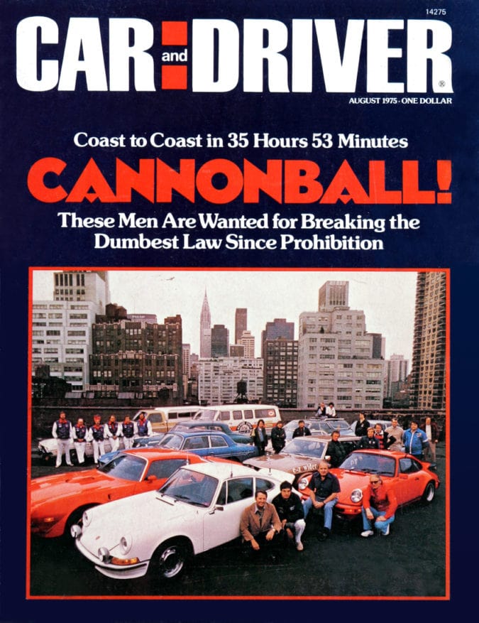 The August 1975 Cannonball cover of Car and Driver magazine.