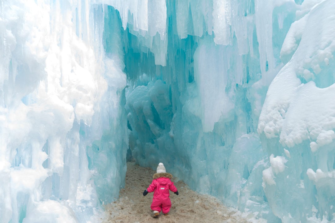 The ice castle is filled with obstacles for kids of all ages. 
