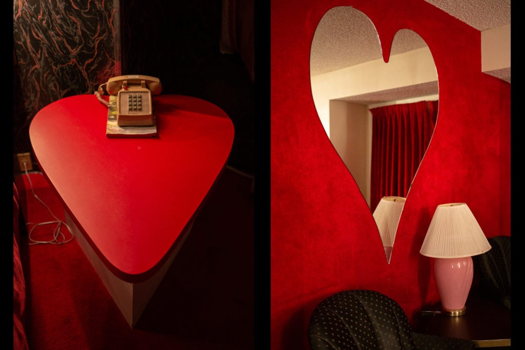 Heart-shaped end table and heart-shaped mirror