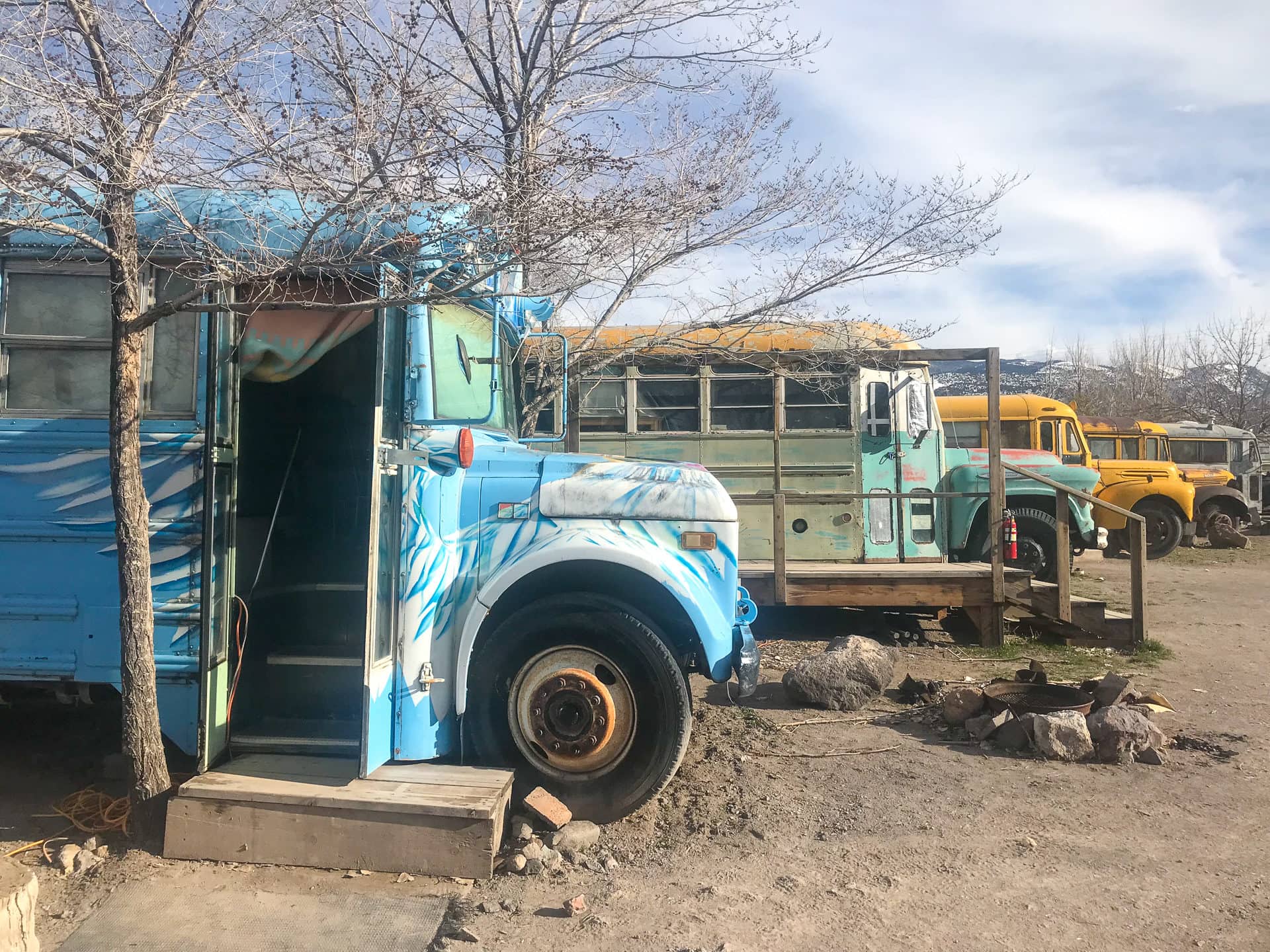 You can stay in one of six converted and restored school buses.