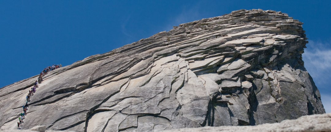 a view of half dome's cables from the subdome
