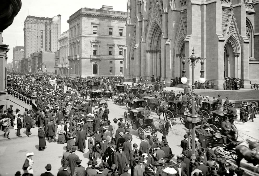 Easter Parade on Fifth Avenue in front of St. Patrick's Cathedral, 1904.