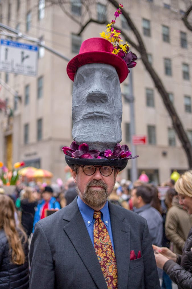 Easter Island meets Easter bonnet. 