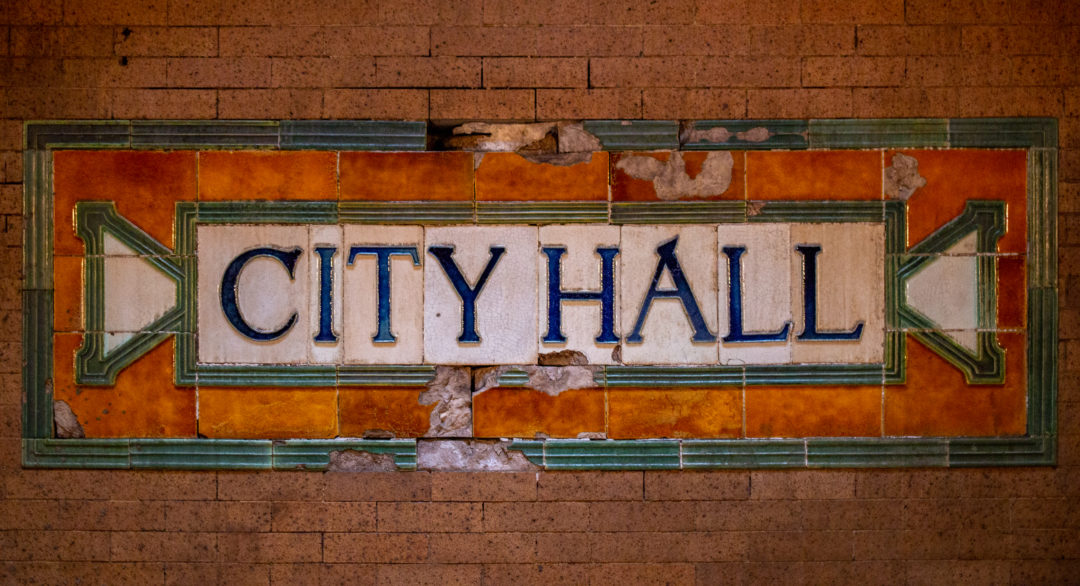 A tile sign in the old City Hall subway station. 
