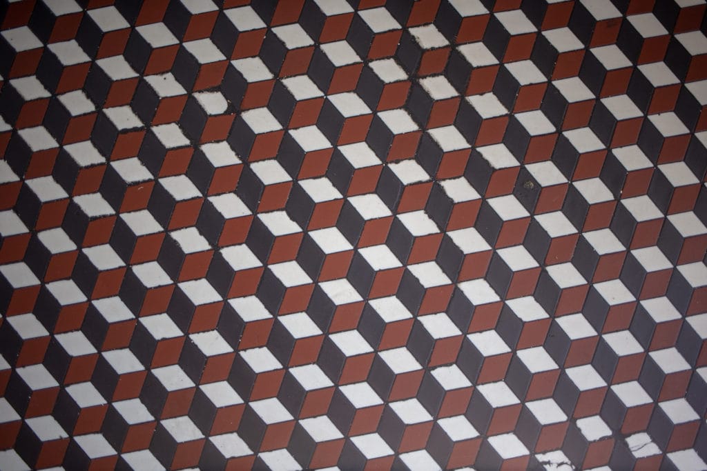 A geometric tiled floor
