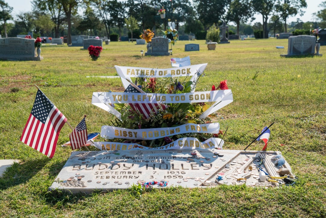 Buddy Holly's discreet grave site is often adorned by tributes from fans. 