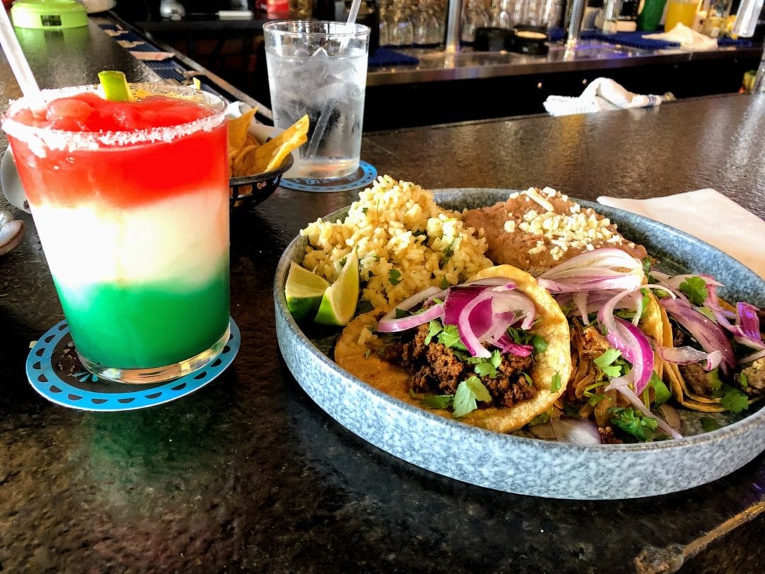 Tacos and a flag margarita from Blue Iguana. 