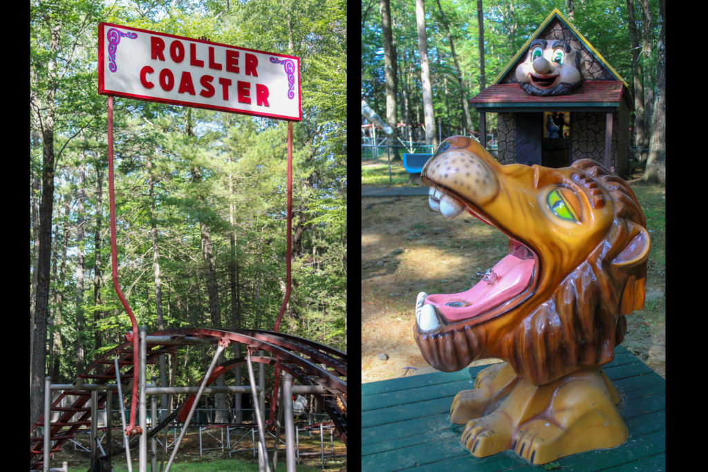 roller coaster and lion head drinking fountain