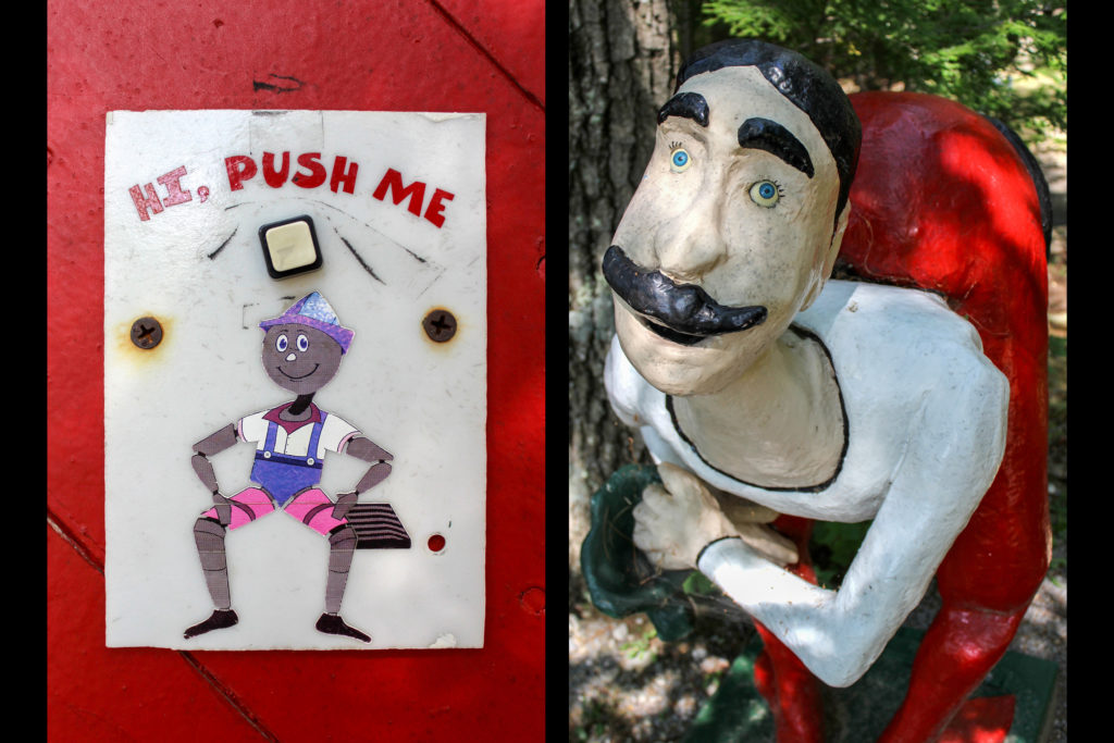 a push button and a glassy eyed man