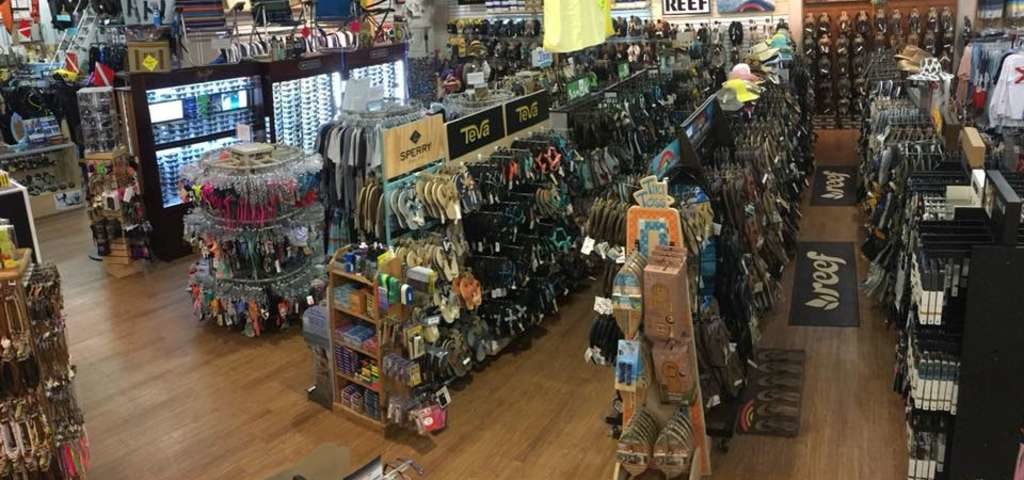 Inside the store at Deep Six Dive & Watersports. 