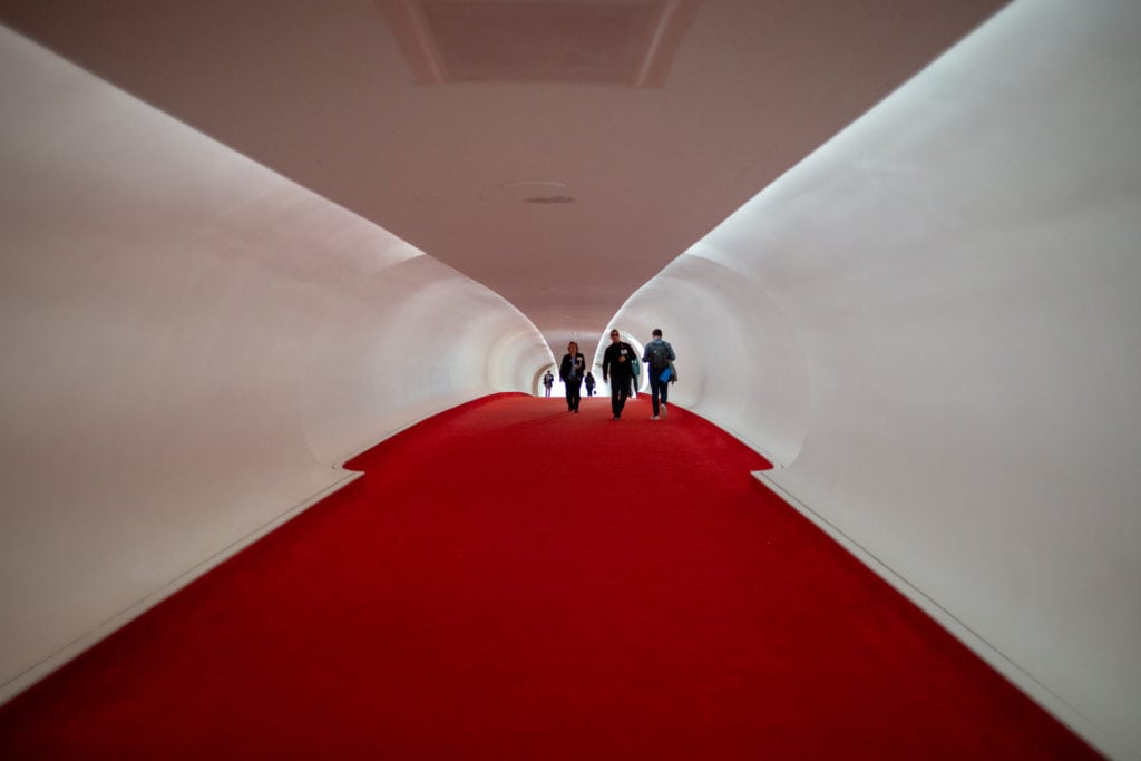 red-carpeted tube