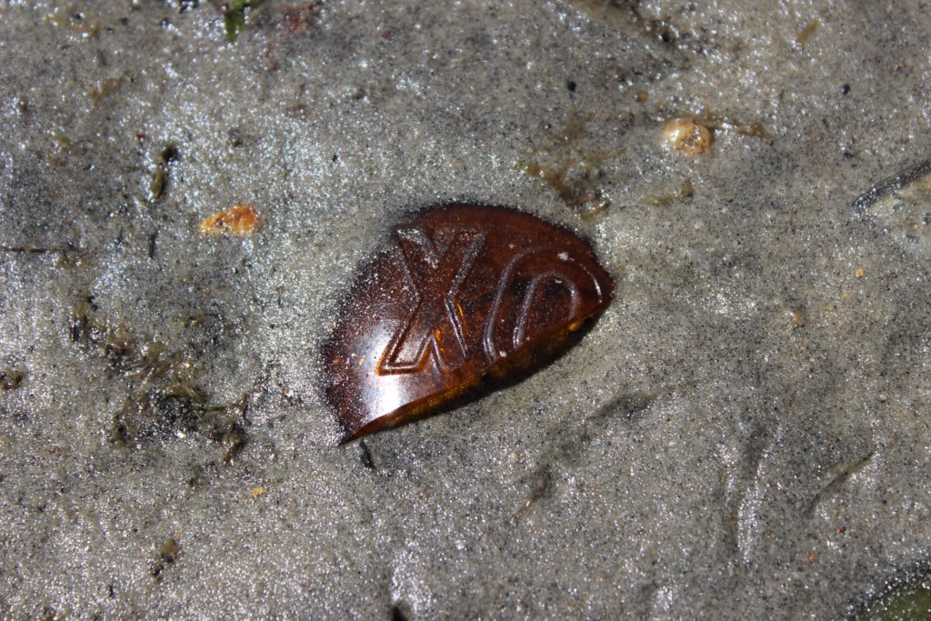 a bottle fragment in the sand