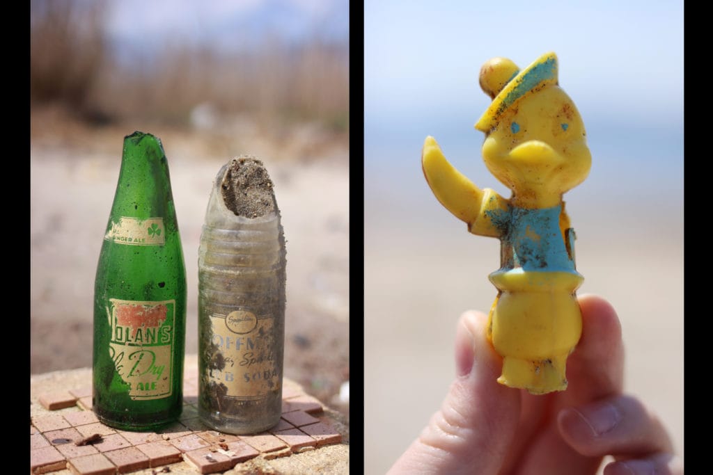 soda bottles and a little duck toy