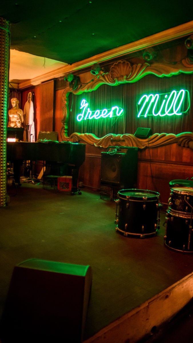 The stage at the back of The Green Mill