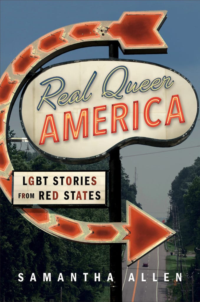 Real Queer America book cover featuring the title in big letters that look like a neon sign.