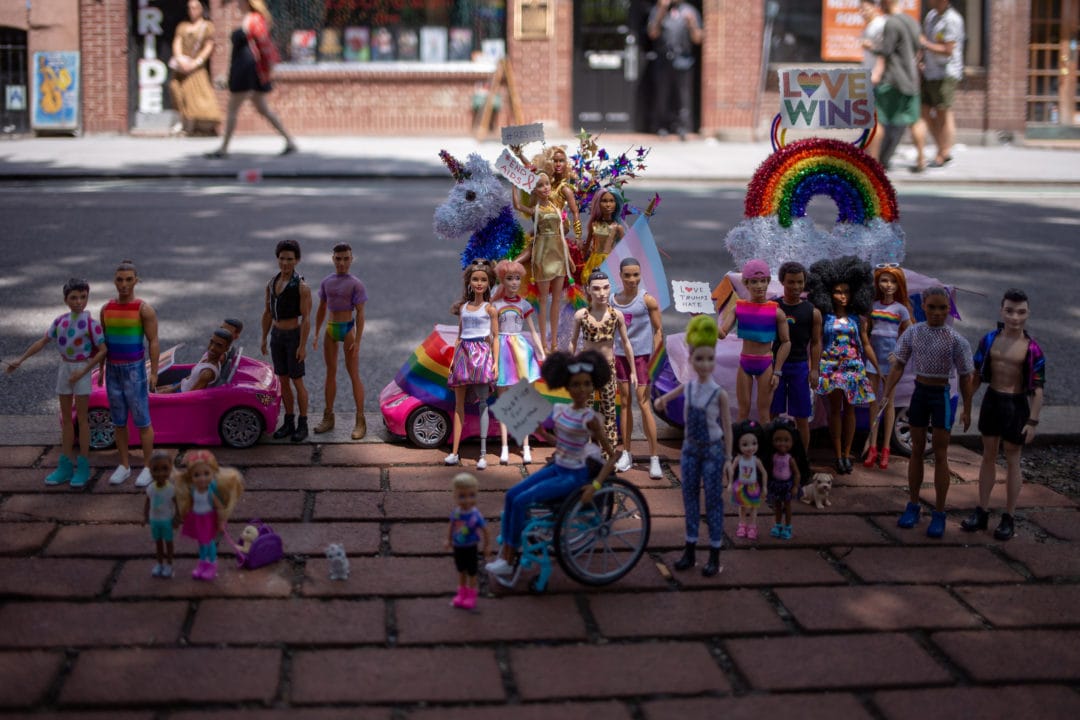 A Plastics in the City Barbie display across the street from the Stonewall Inn.