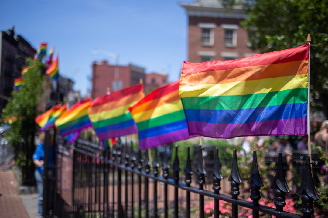 Pride flags outside the Stonewall Inn