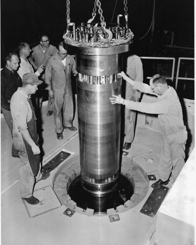EBR-I core being loaded into the reactor. 

