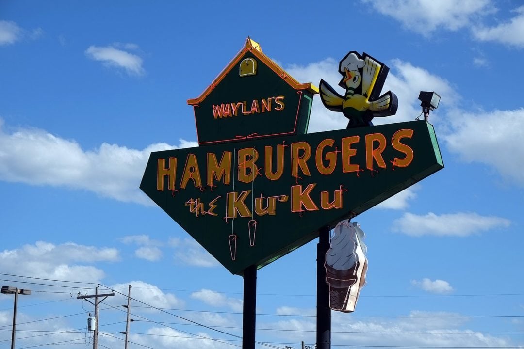 The retro sign for Waylan's Ku-Ku on Route 66 in Miami, OK