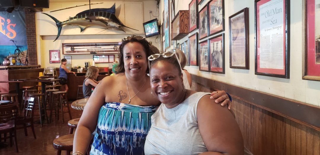 Ann and Toni at a bar in Key West karen wellington foundation kwf