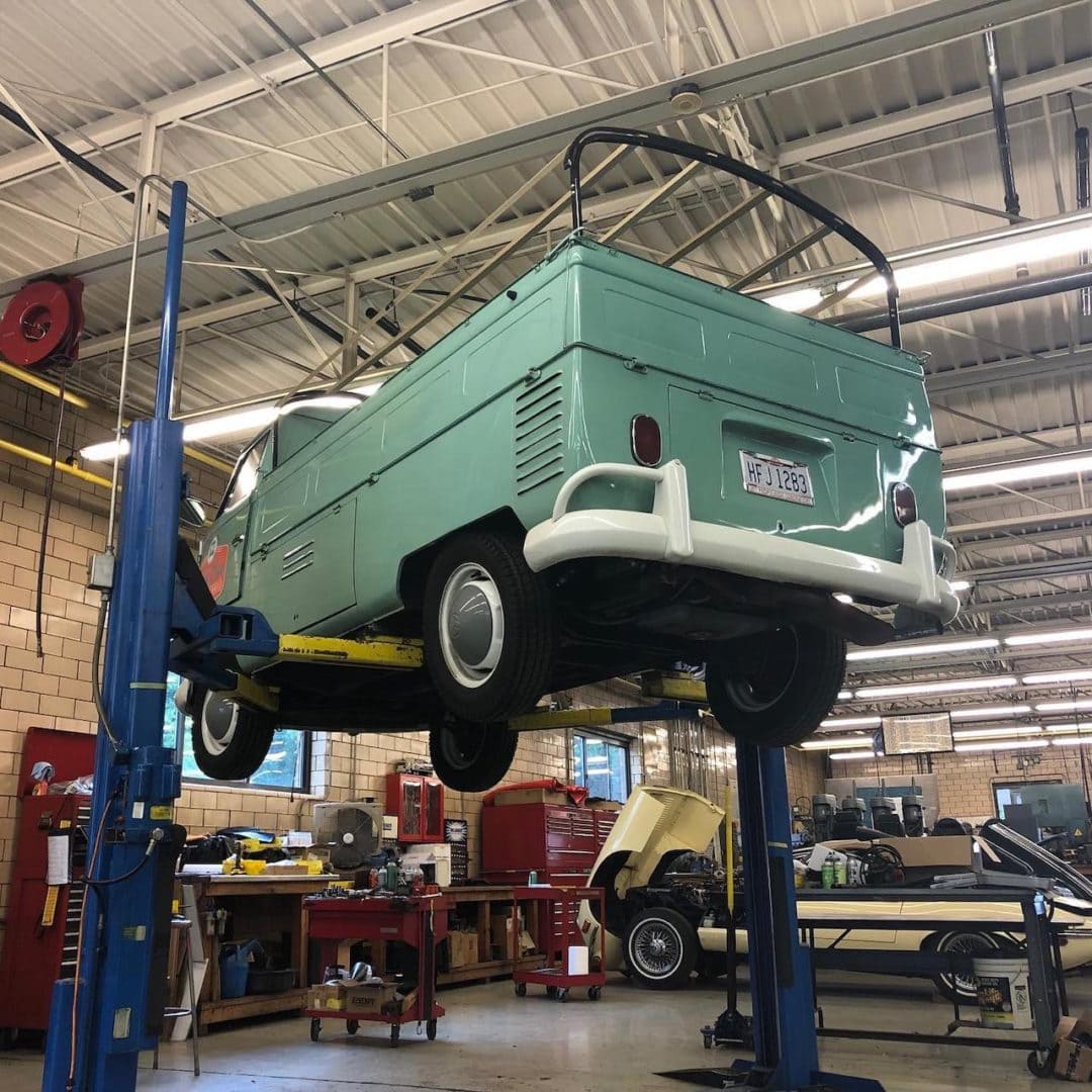 the book bus in an auto shop