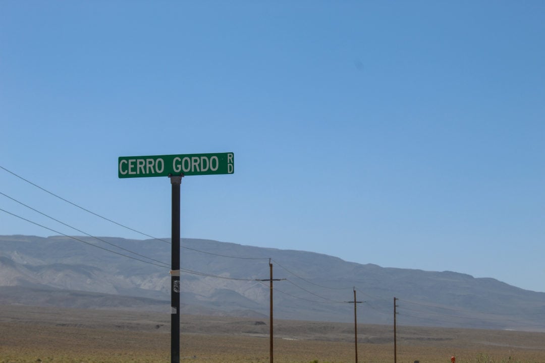 This street sign marks the beginning of the journey Cerro Gordo ghost town