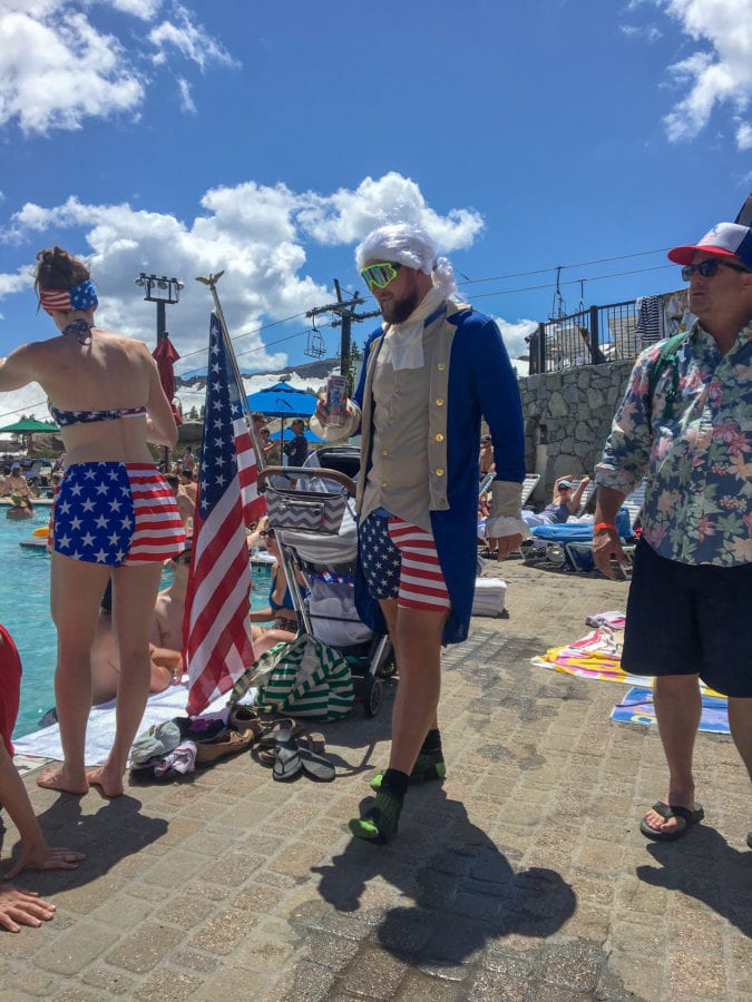 Uncle Sam takes a break from the slopes, poolside. | Photo: Dan Shapiro