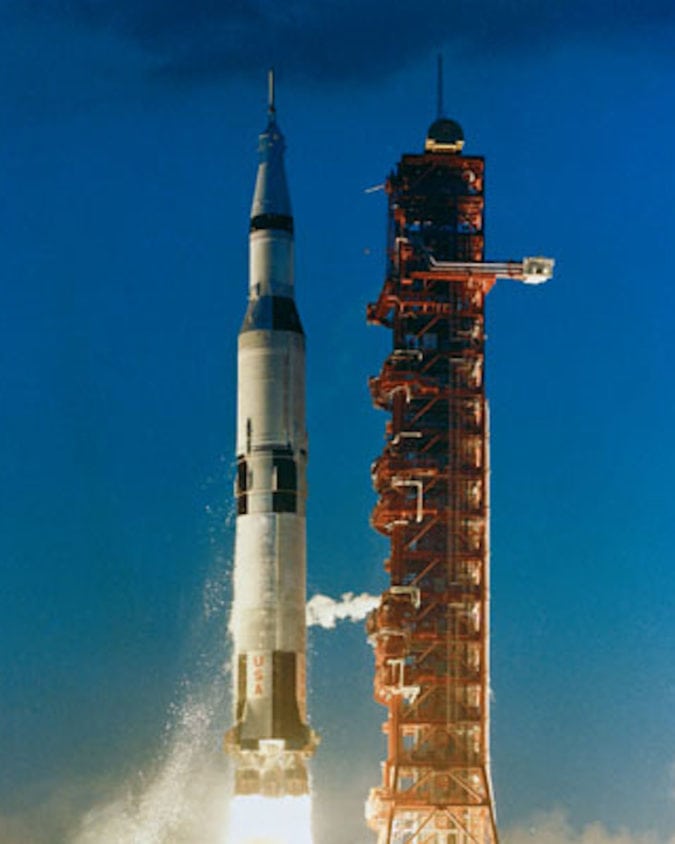 the saturn v lifts off
