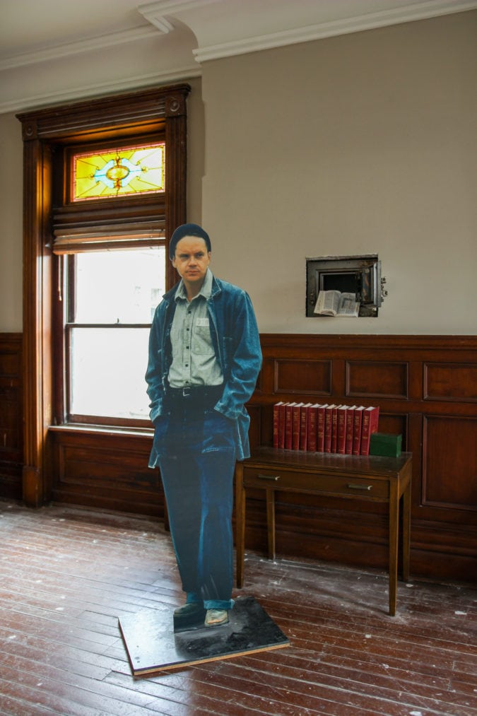 A life-size cutout of Tim Robbins' character in the movie
