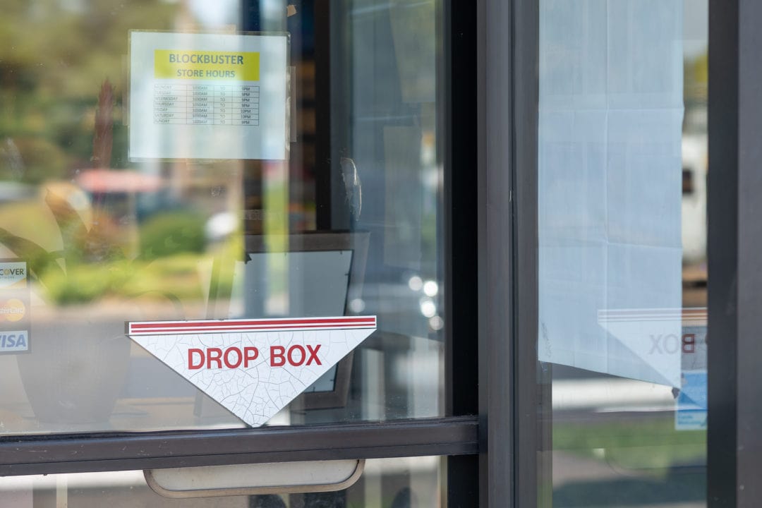 A 24-hour drop box located outside of the Bend Blockbuster.