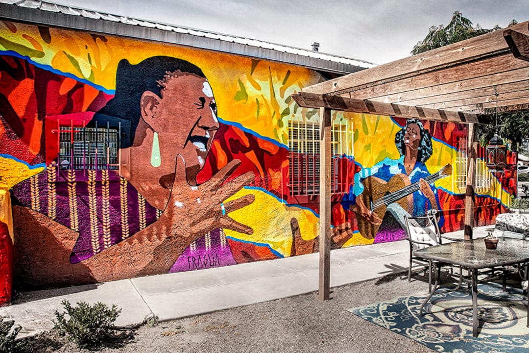 A mural on the outside of Casa Flamenca, an Albuquerque nonprofit for flamenco programming and performance. 