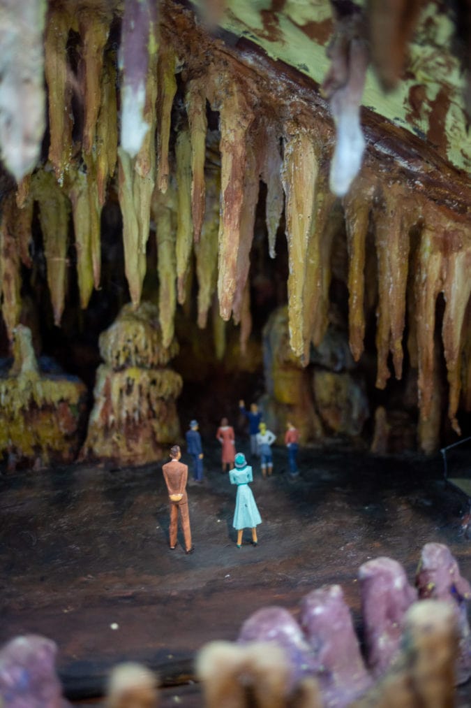 Tiny figures exploring Luray Caverns.