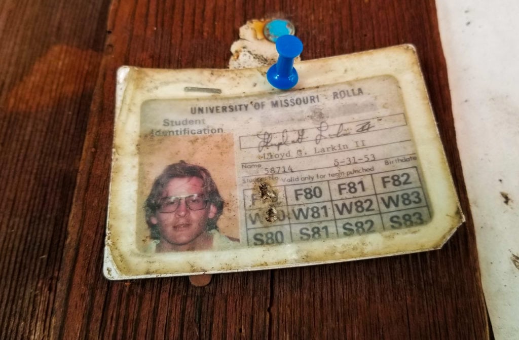 Student ID Card posted on the wall of the Gin Mill.