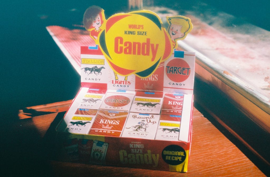 Candy cigarettes placed on the bar in the Gin Mill