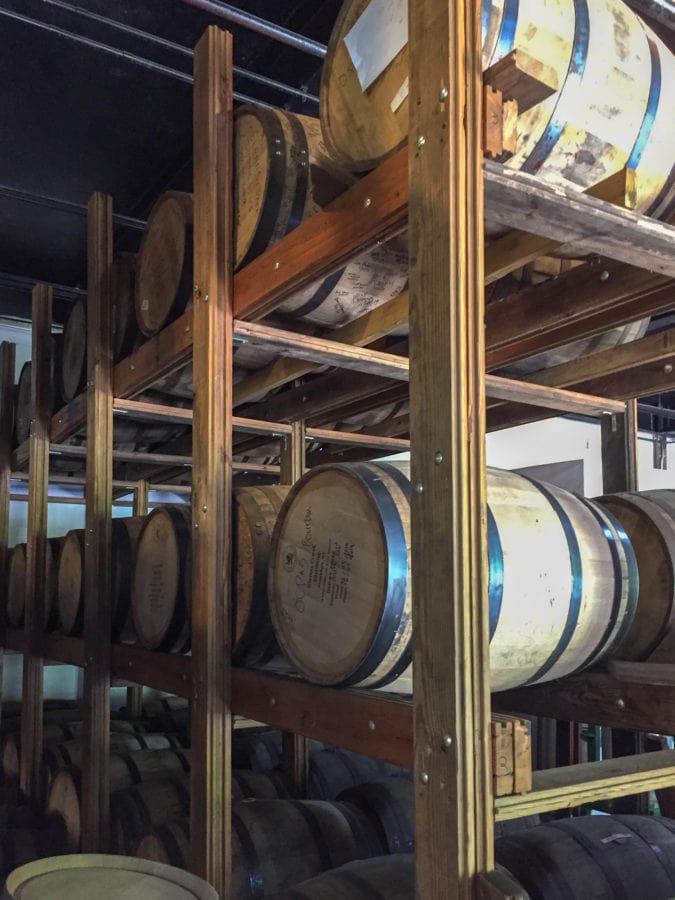 Bourbon barrels at Glenn's Creek Distillery.
