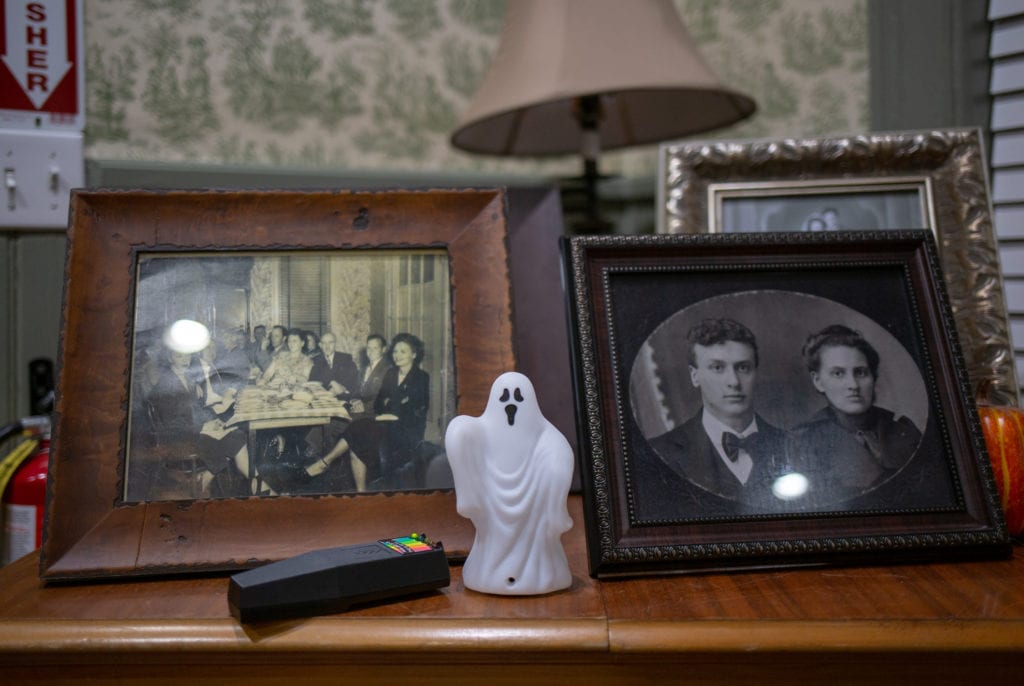 Historic photos are scattered around the great room