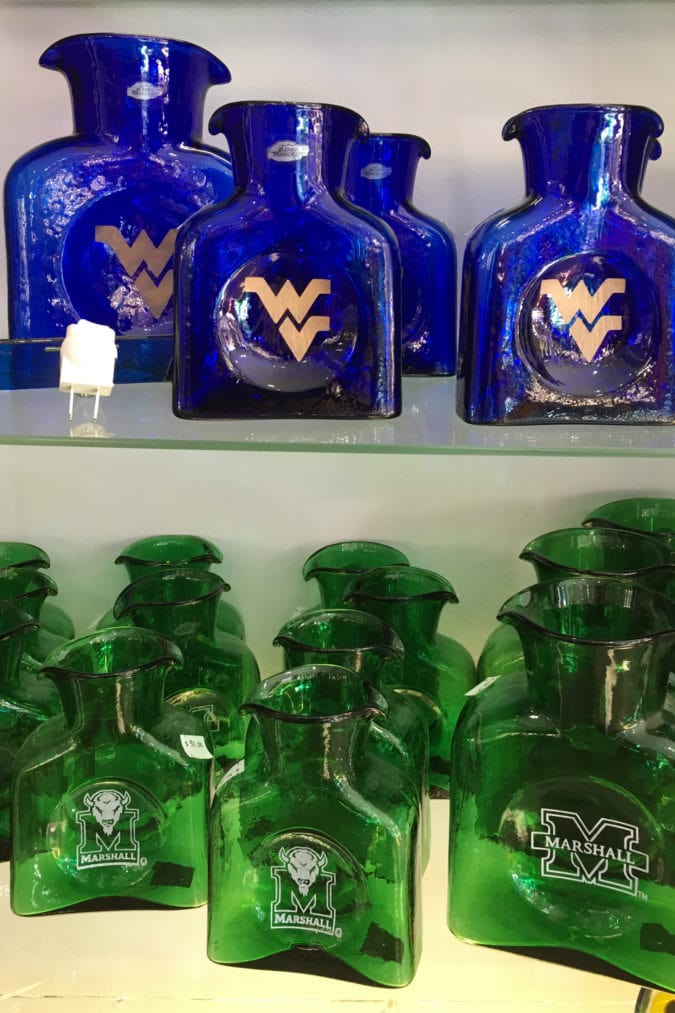 West Virginia has two major universities: West Virginia University in Morgantown and Marshall University in Huntington. Blenko doesn’t play favorites. It produces glass pieces celebrating both
