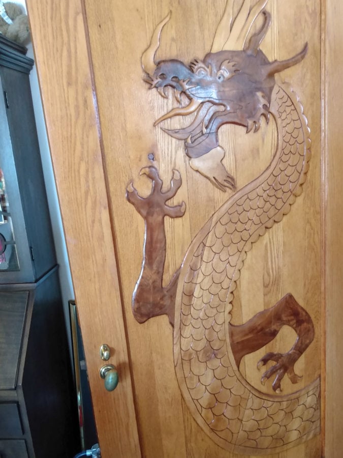 Dragon inlay on a door. 
