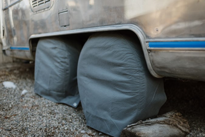 Airstream tires covered on gravel