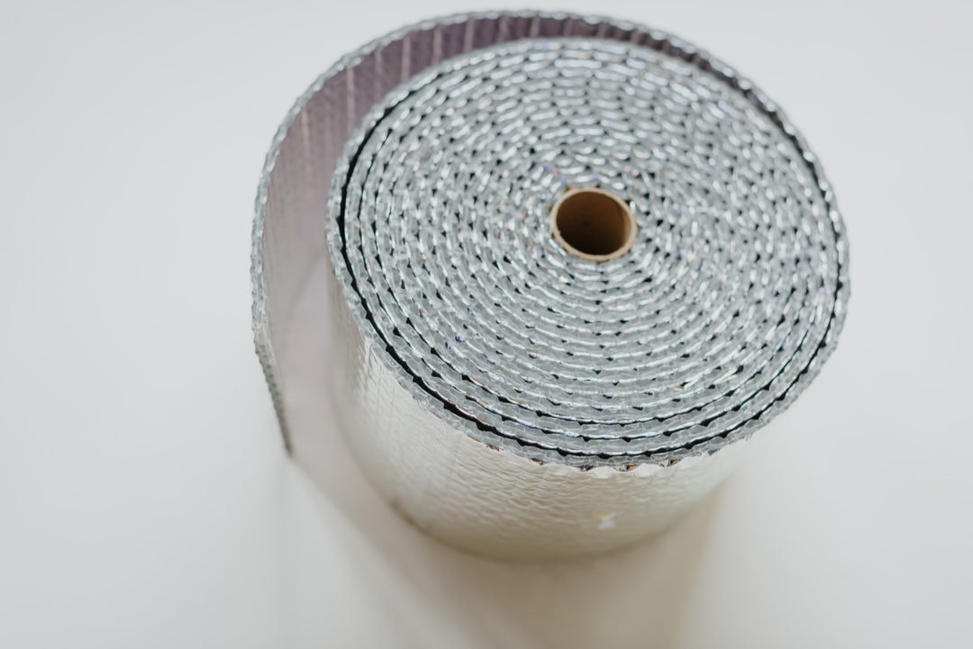 Close up of roll of silver RV insulation tape