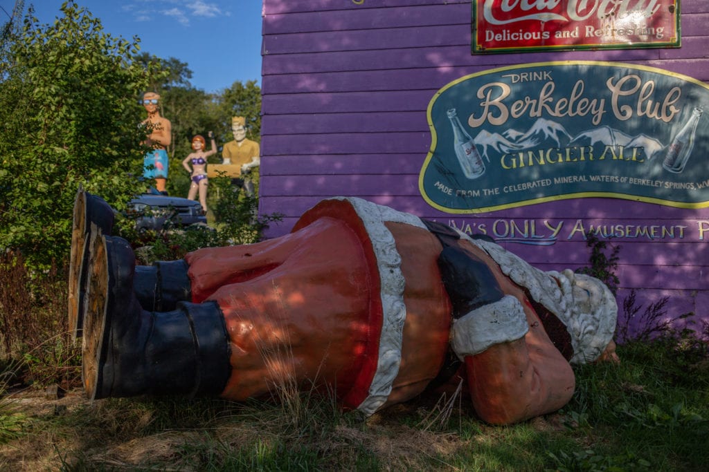 The 1,000-pound Santa was felled by strong winds.