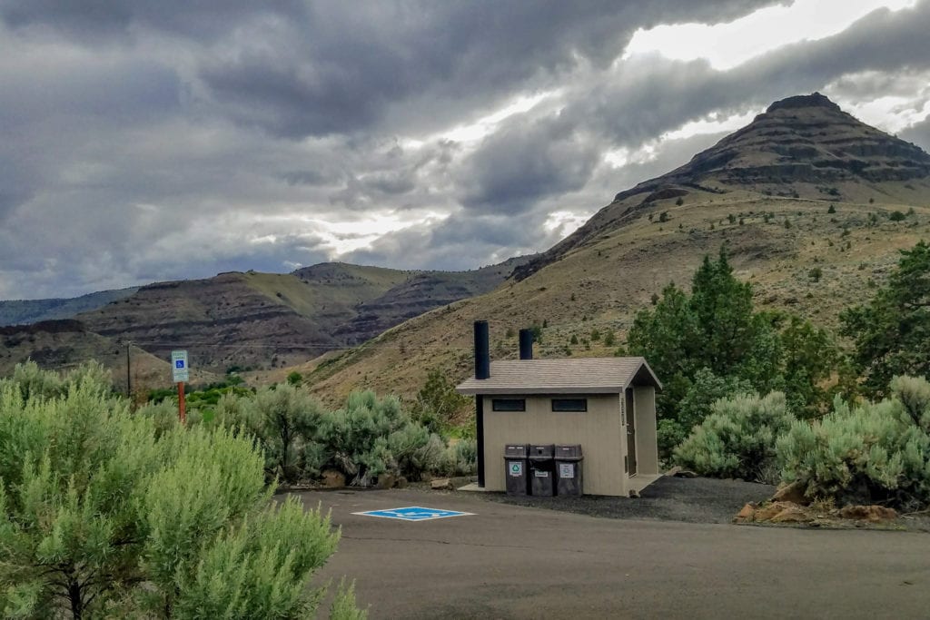 Ring of Fire trailhead, featuring eastern Oregon's most scenic public restroom.