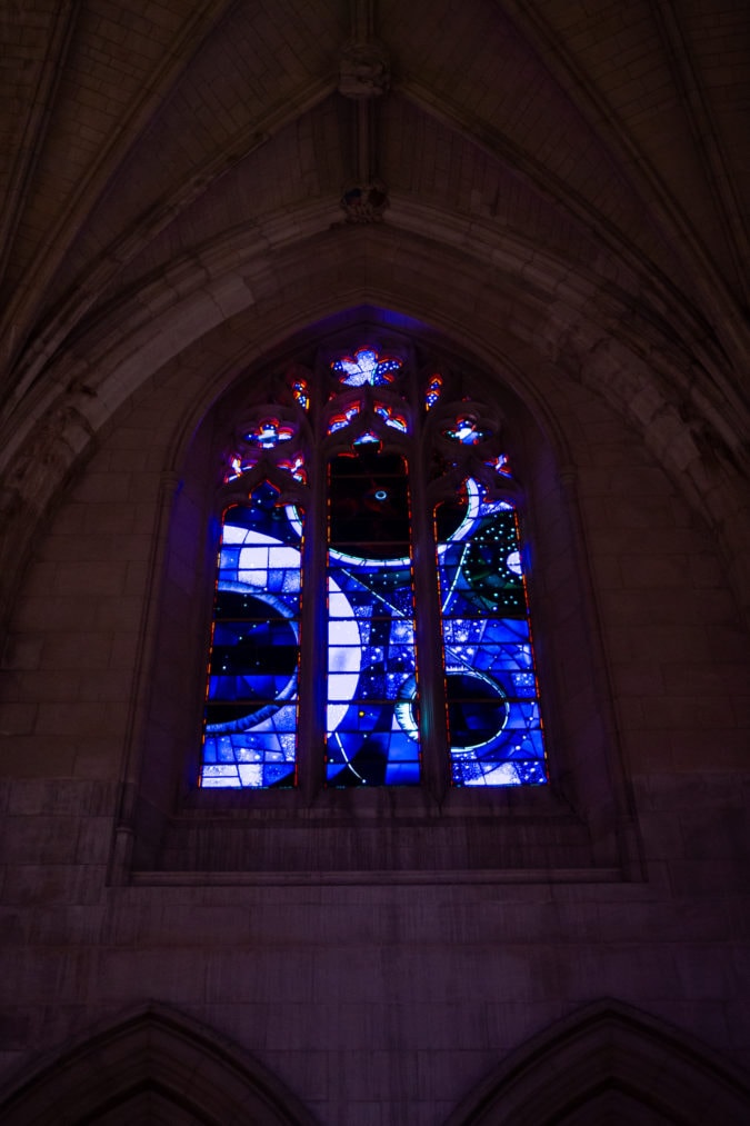 a stained glass window inspired by space
