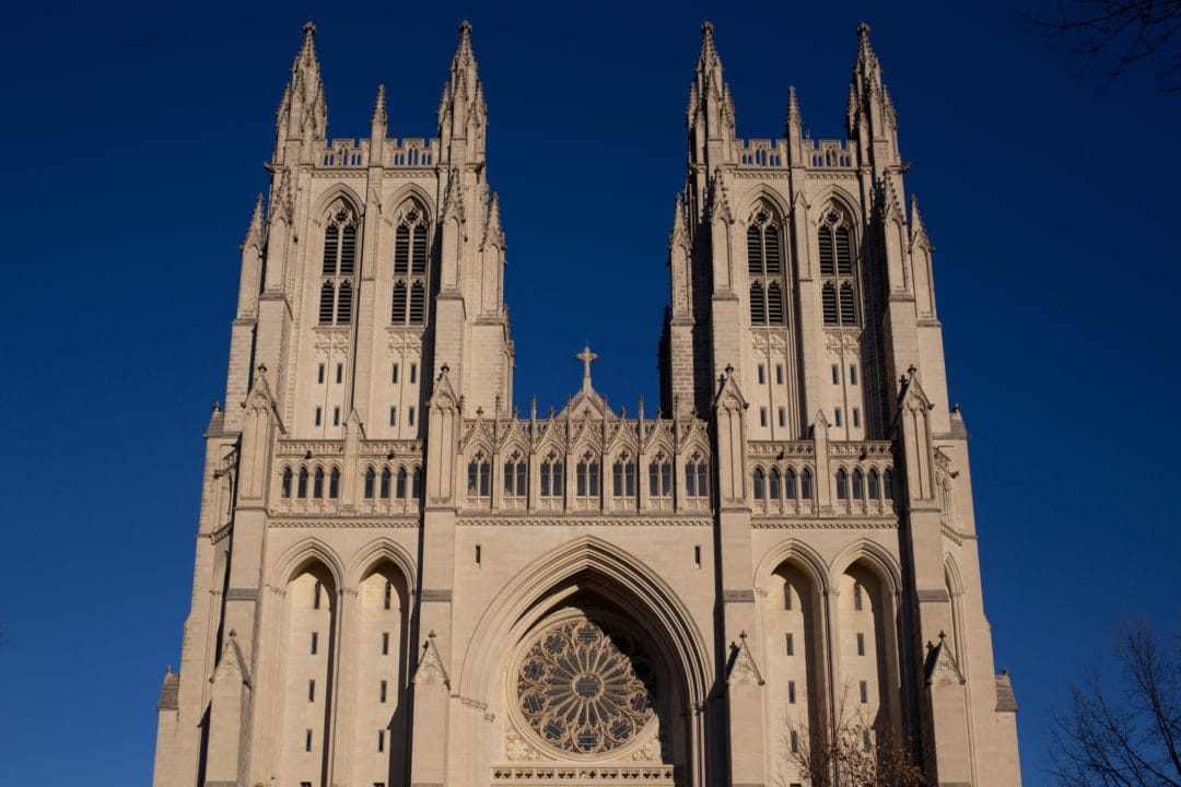 The cathedral is made from Indiana limestone.