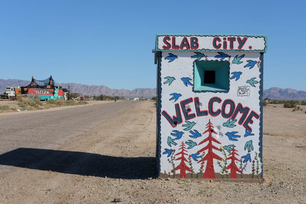 A welcome booth at the entrance of Slab City.