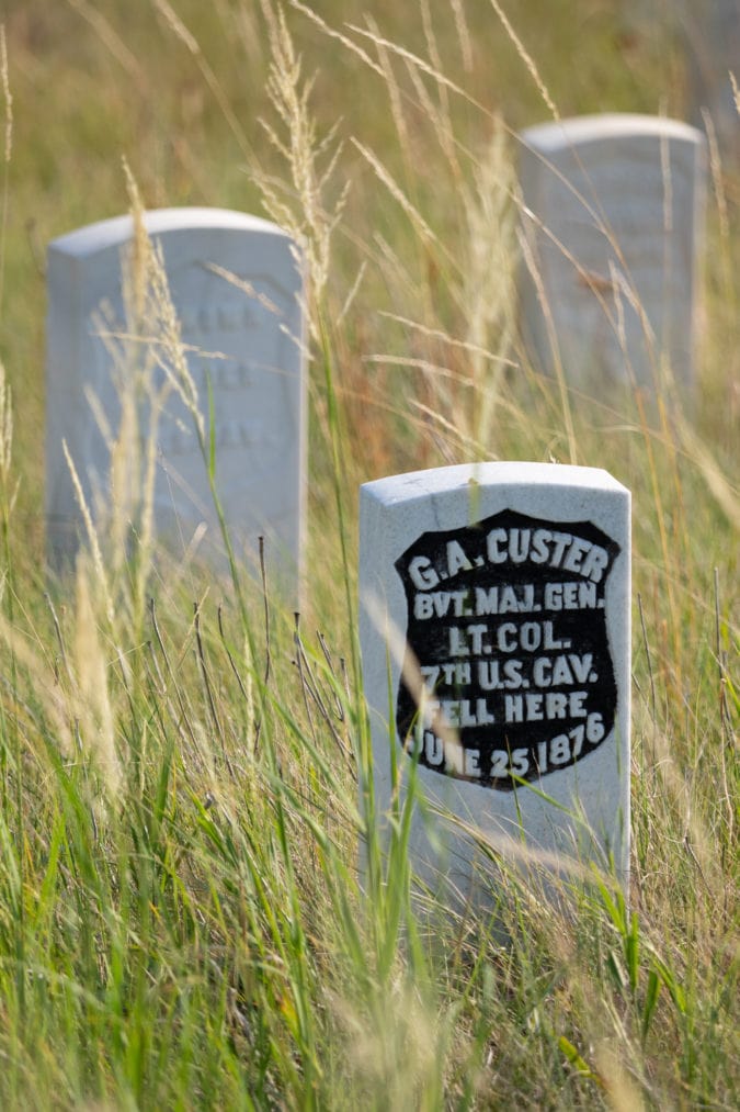 George Custer's tombstone in Little Bighorn Battlefield.
